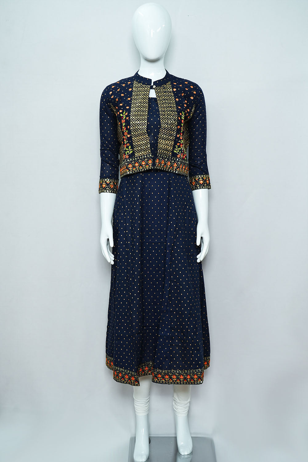 Navy Blue Color Embroidered Kurti