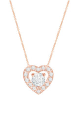 Rose Gold Color Round Solitaire Moissanite Halo Heart Pendant Necklace