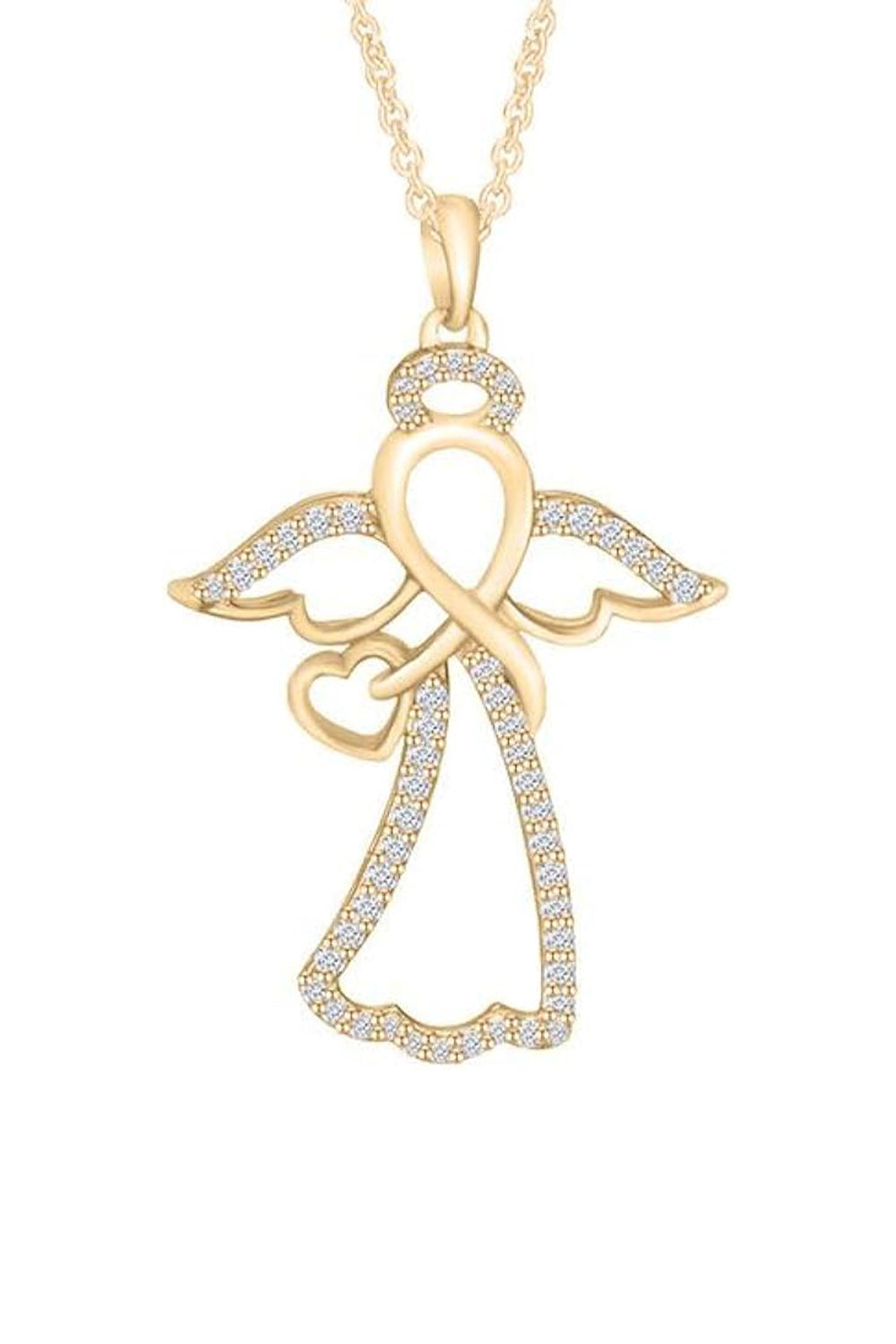 Yellow Gold Color Infinity Angel Pendant Necklace