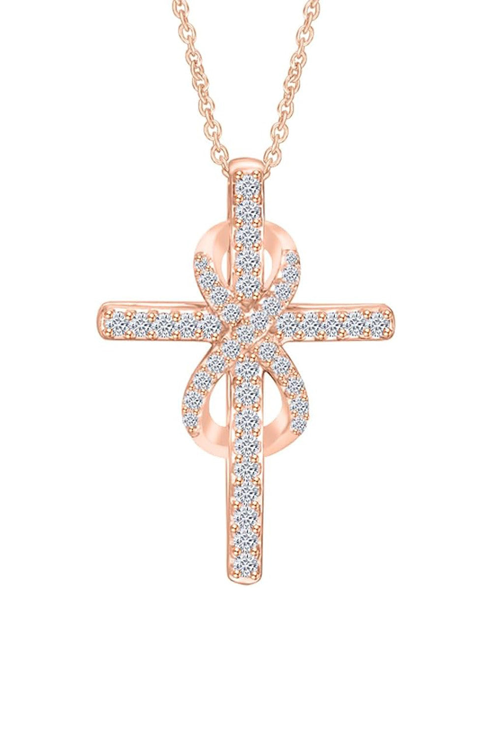 Rose Gold Color Diamond Cross with Infinity Pendant Necklace 