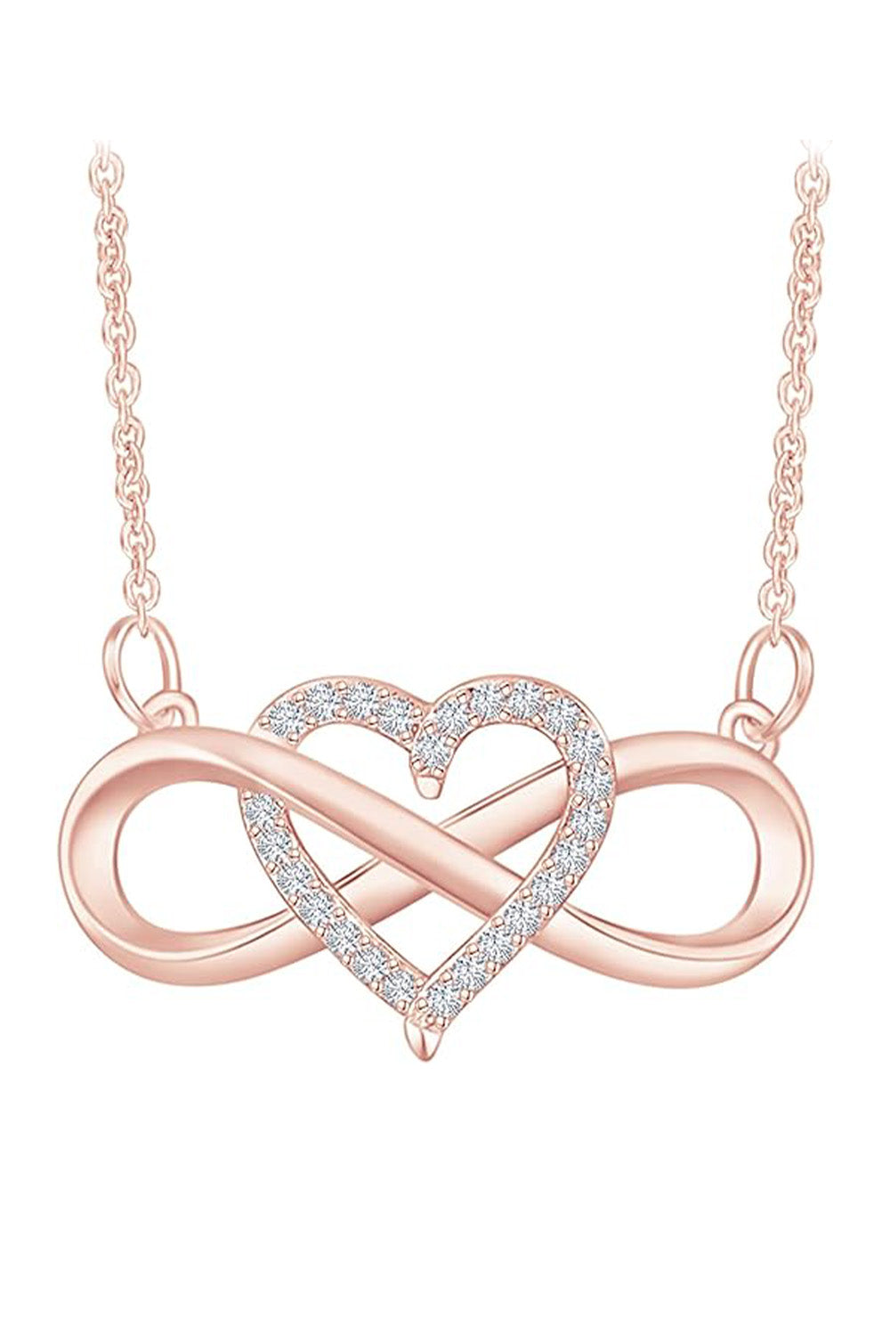 Rose Gold Color Diamond Love Heart Infinity Pendant Necklace