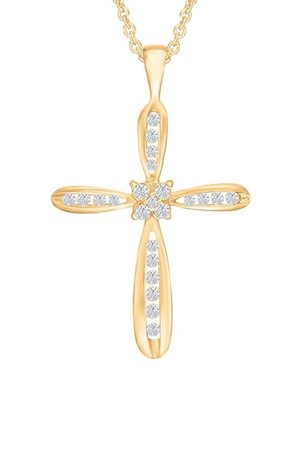 Yellow Gold Color Latest Yaathi Moissanite Cross Pendant Necklace, Jewellery