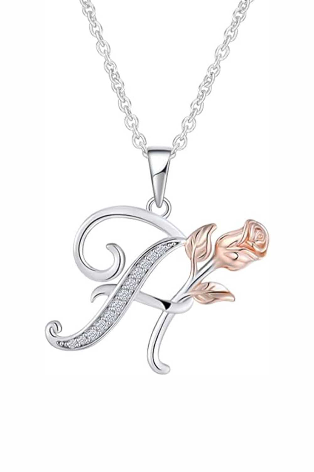 H Letter With Rose Pendant Necklace