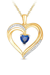 Yellow Gold Color Blue Sapphire Heart Pendant Necklace