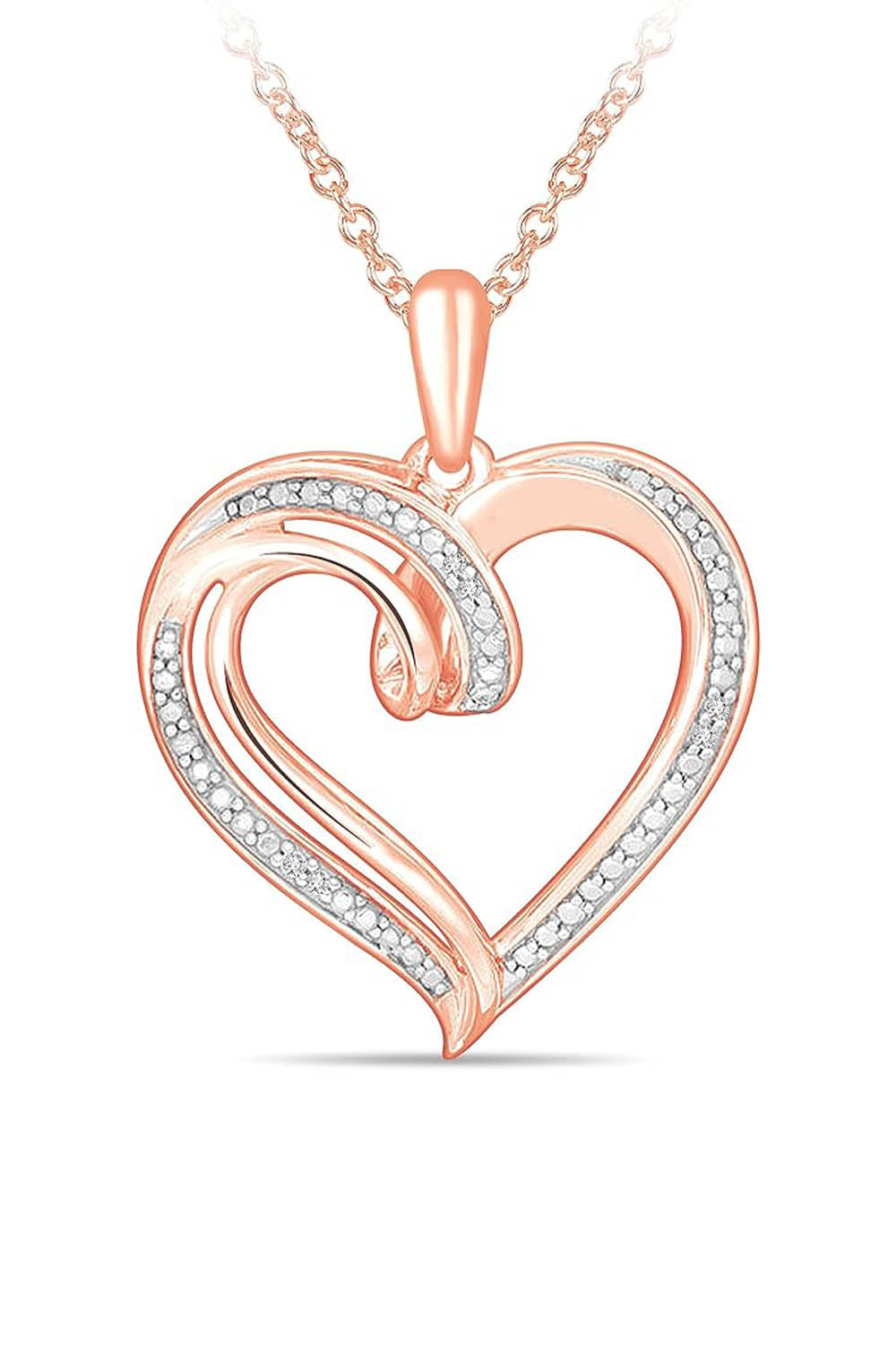 Rose Gold Color Moissanite Double Loop Heart Pendant Necklace 