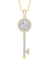1 Carat (Ctw) Moissanite Key Pendant Necklace in 18K Gold Plated Sterling Silver.
