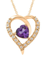 Yellow Gold Color Heart-Shape Simulated Amethyst Heart Pendant Necklace 