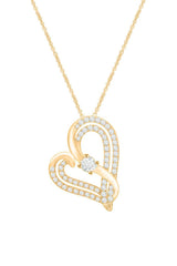 Yellow Gold Color Crossover Double Heart Pendant Necklace 
