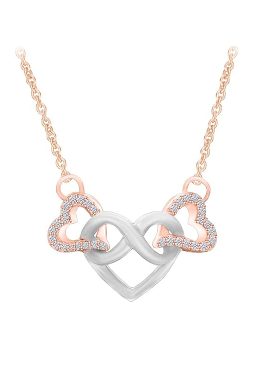 Rose Gold Color Infinity Love Heart Interlocking Pendant Necklace