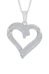 White Gold Color Baguette Cut and Round Moissanite Heart Pendant