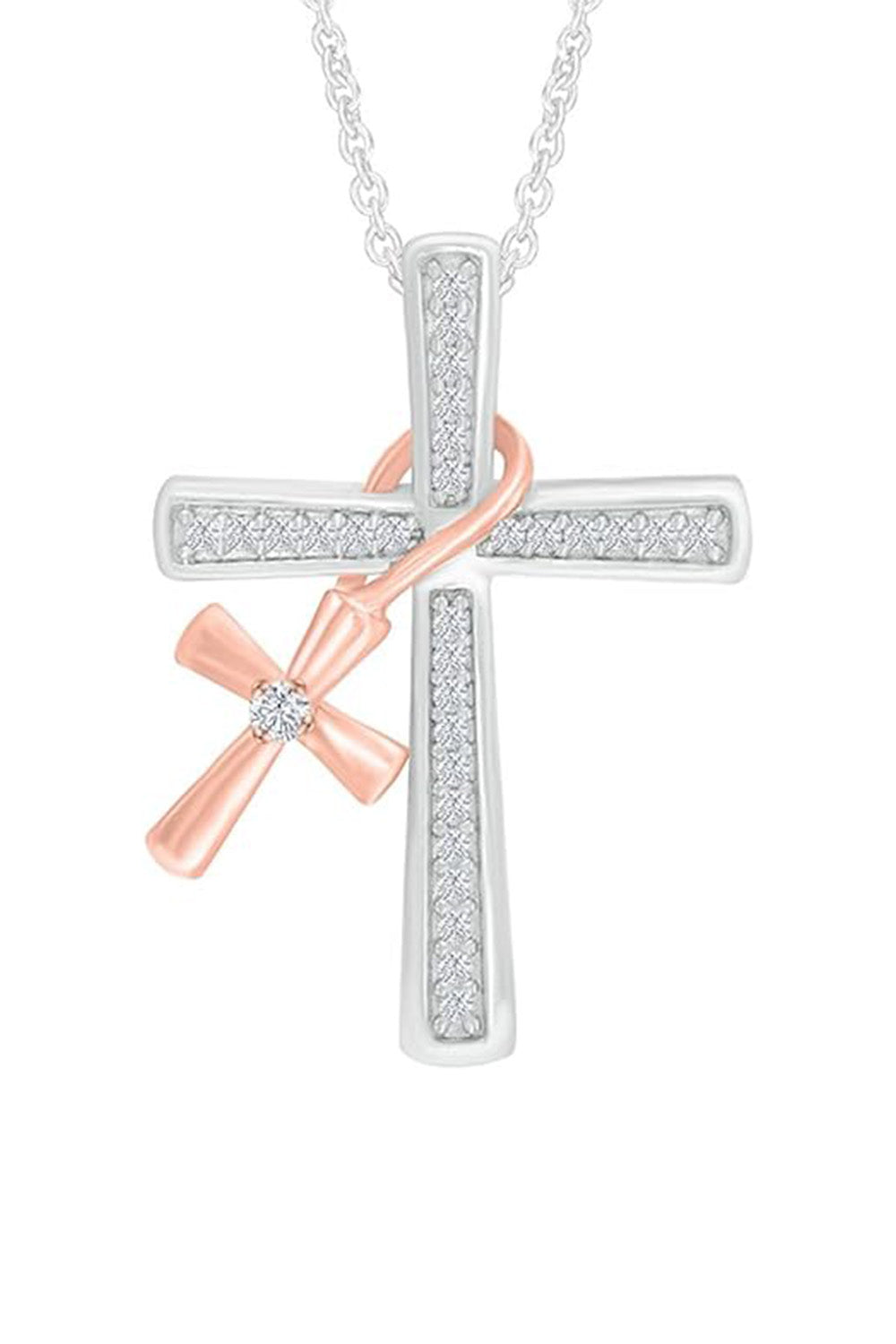 White Gold Color Dangling Cross Pendant Necklace for Women