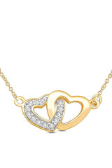 Yellow Gold Color Linked Hearts Pendant Necklace