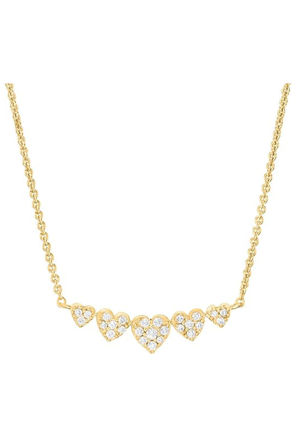 Yellow Gold Color Five Heart Bar Pendant Necklace