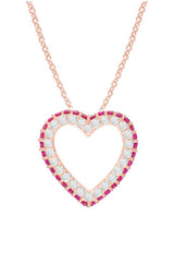 Rose Gold Color Pink Ruby Birthstone Gemstone Heart Pendant Necklace