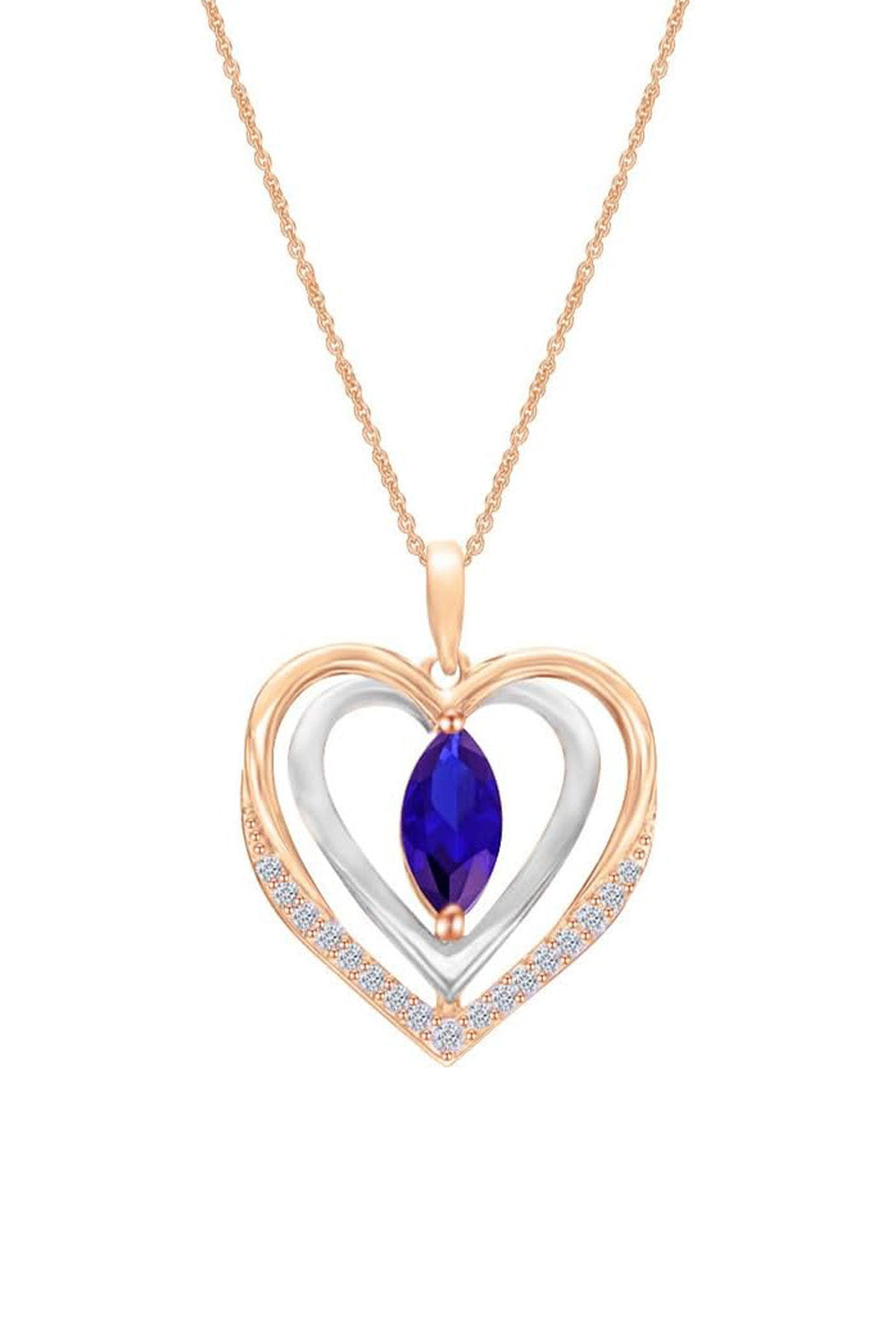 Rose Gold Color Sapphire Double Heart Pendant Necklace 
