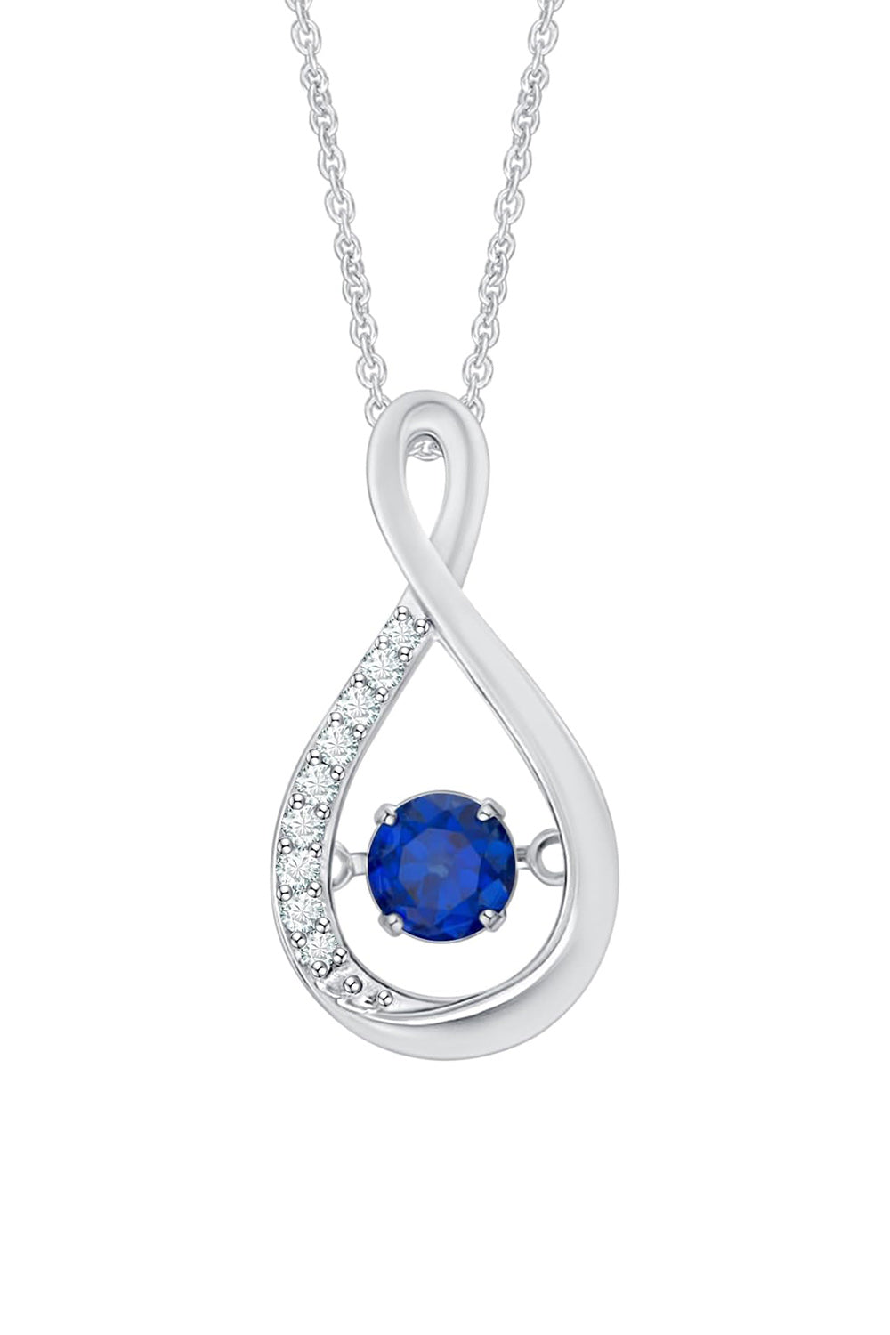 White Gold Color with Blue Sapphire Infinity Swirl Pendant Necklace
