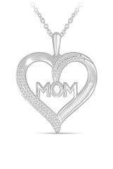 White Gold Color Baguette and Heart Mom Pendant Necklace