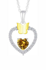 Citrine Gemstone Heart with Butterfly Pendant Necklace