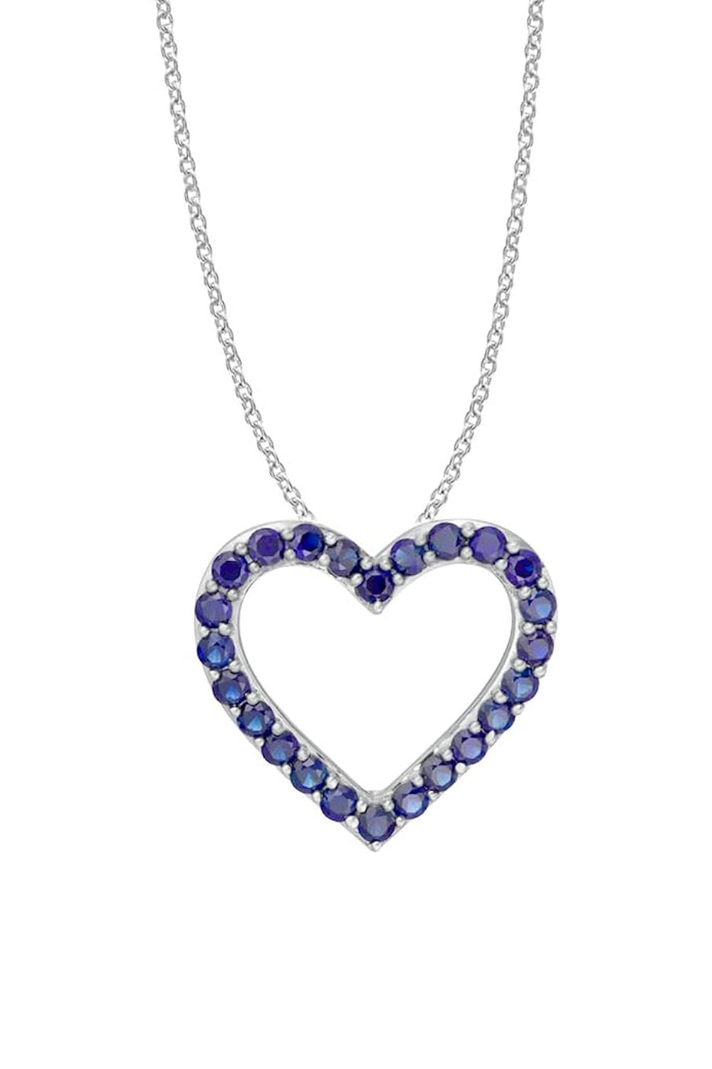 White Gold Chain with Blue Sapphire Open Heart Pendant