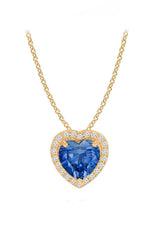 Yellow Gold Color Blue Sapphire Diamond Love Heart Birthstone Pendant 