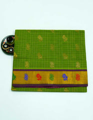 kelly Green Color Venkatagiri Checked Cotton Saree