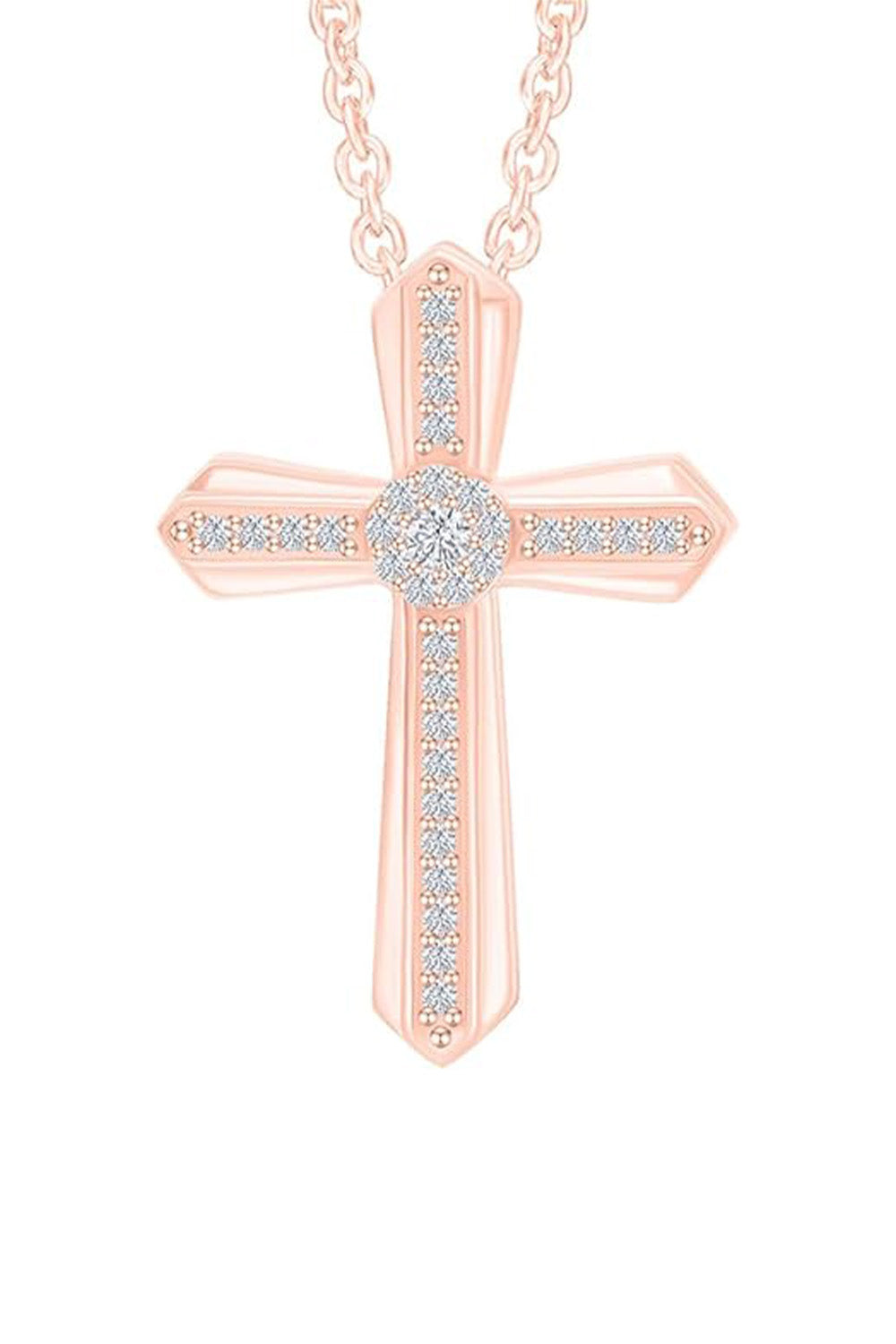 Rose Gold Color Yaathi 1/8 Carat Layered Style Cross Pendant Necklace 