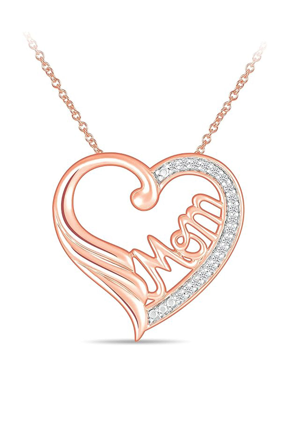 Rose Gold Color Mom Heart Angel Wing Pendant Necklace