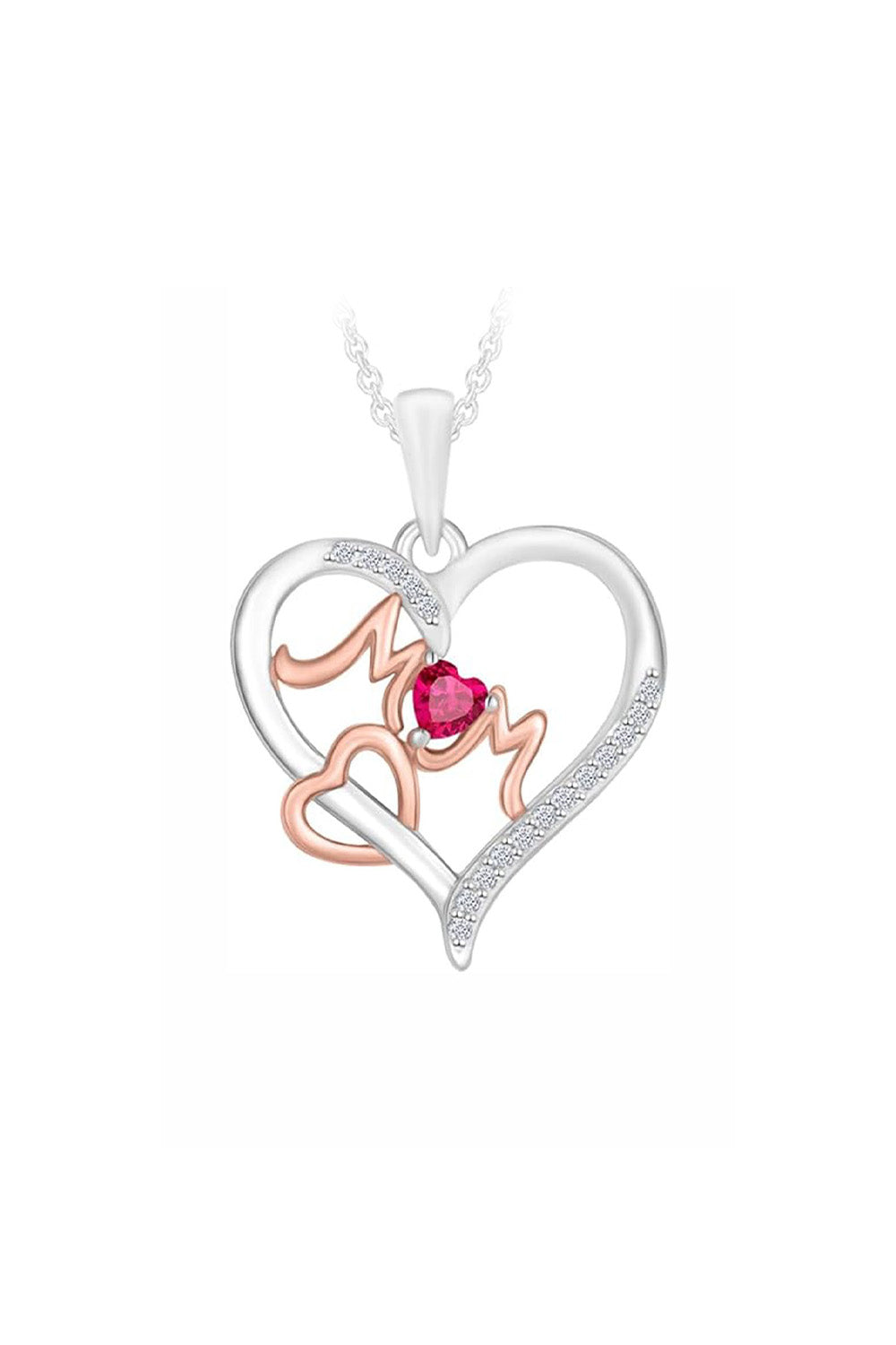 Ruby Double Heart Mom Pendant Necklace