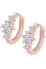Rose Gold Color Three Stone Hoop Earrings, Huggie Earrings for Women