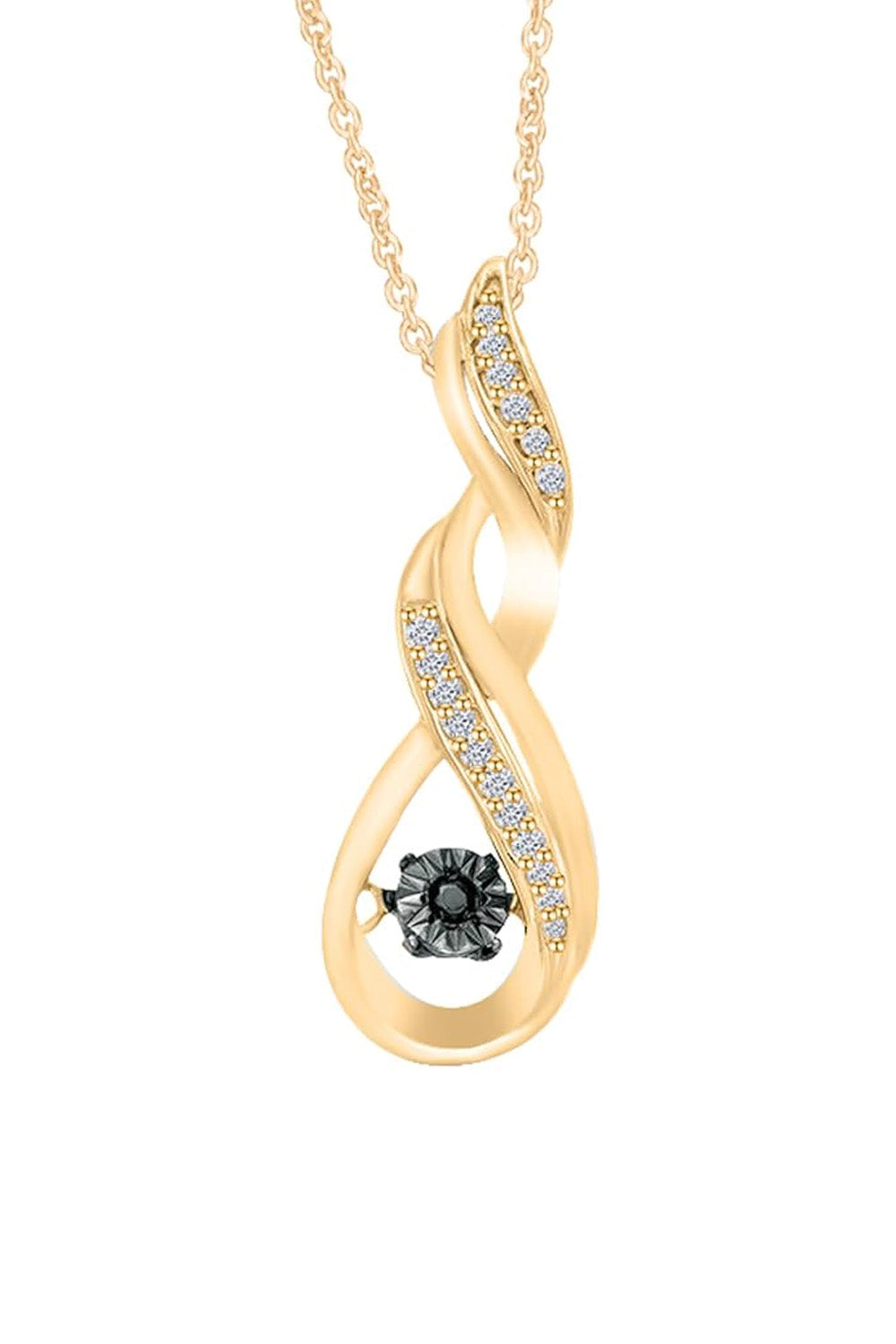 Yellow Gold Color Black and White Moissanite Infinity Pendant Necklace 