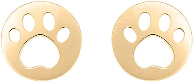 Yellow Gold Color Paw Print Cutout Stud Earrings, Ear Studs for Women