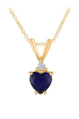 Yellow Gold Color Heart-Shape Blue Sapphire Looping Heart Pendant Necklace