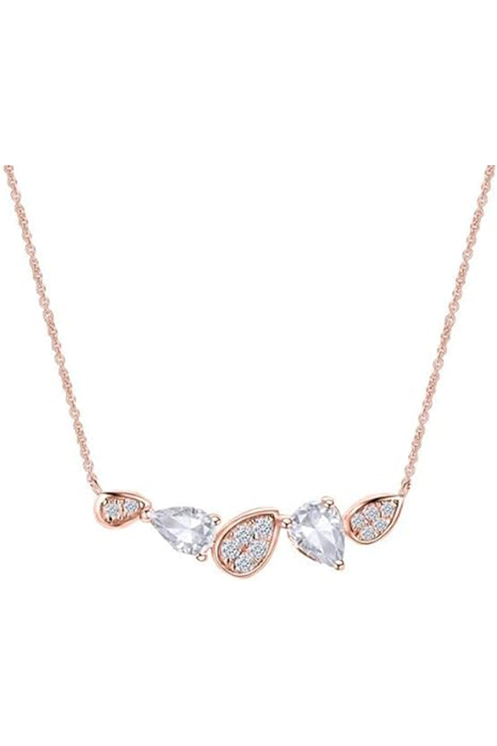 Rose Gold Color Diamond Pear Shape Cluster Pendant Necklace