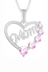 White Gold Color Yaathi Five Stone Mom Heart Pendant Necklace