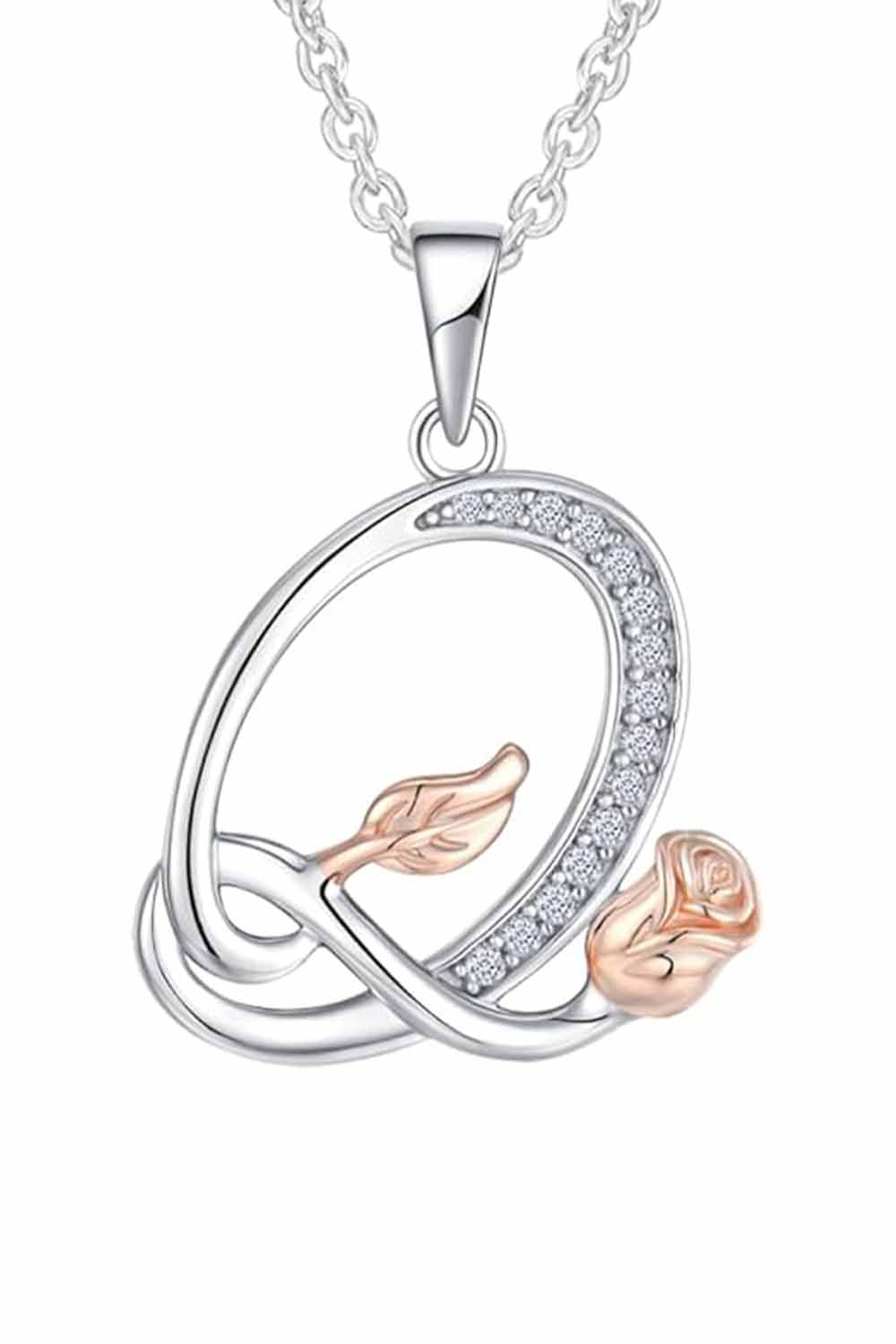 Q Letter With Rose Pendant Necklace