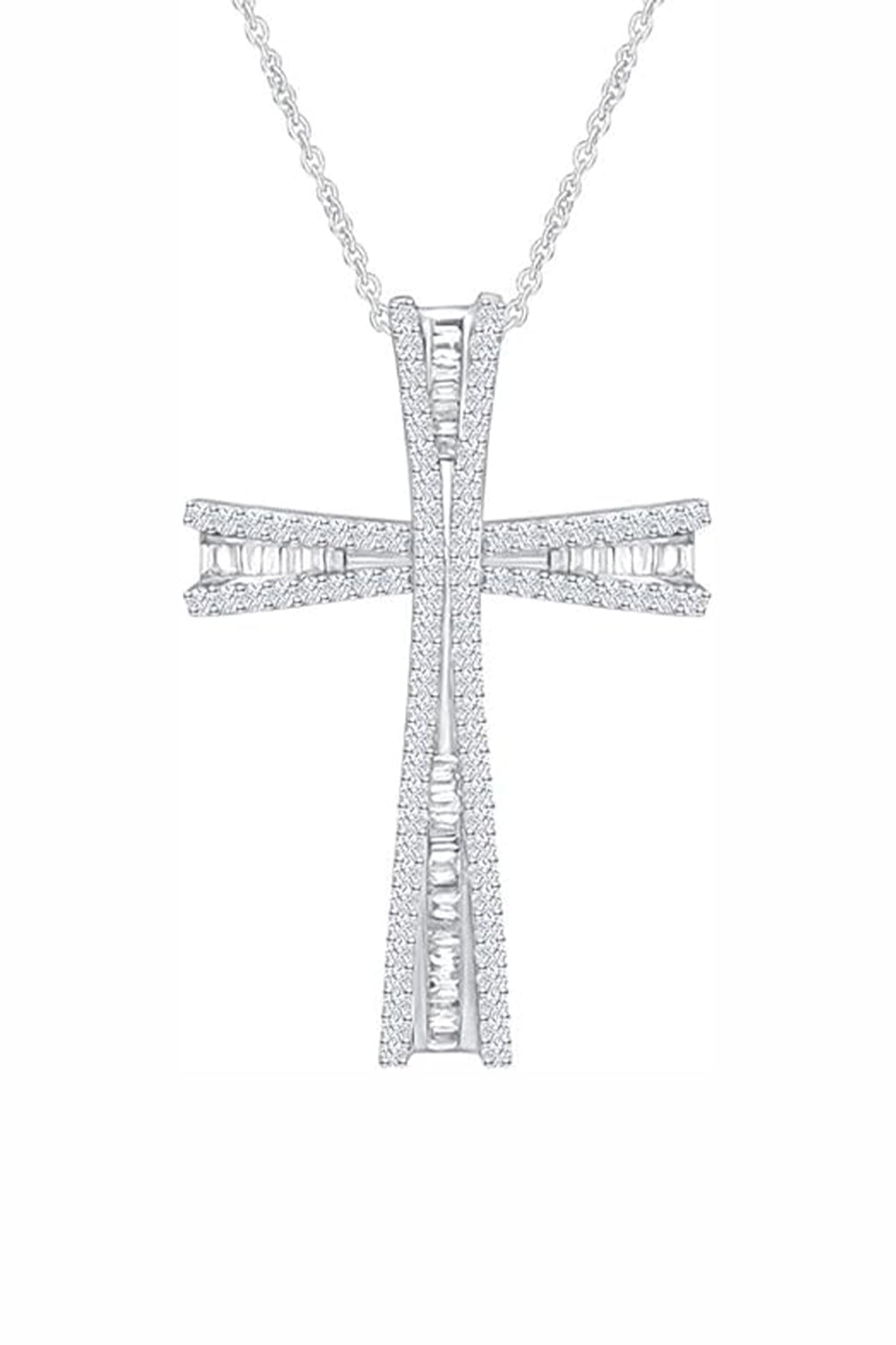White Gold Color Flared Cross Pendant Necklace, Cross Necklace Religious