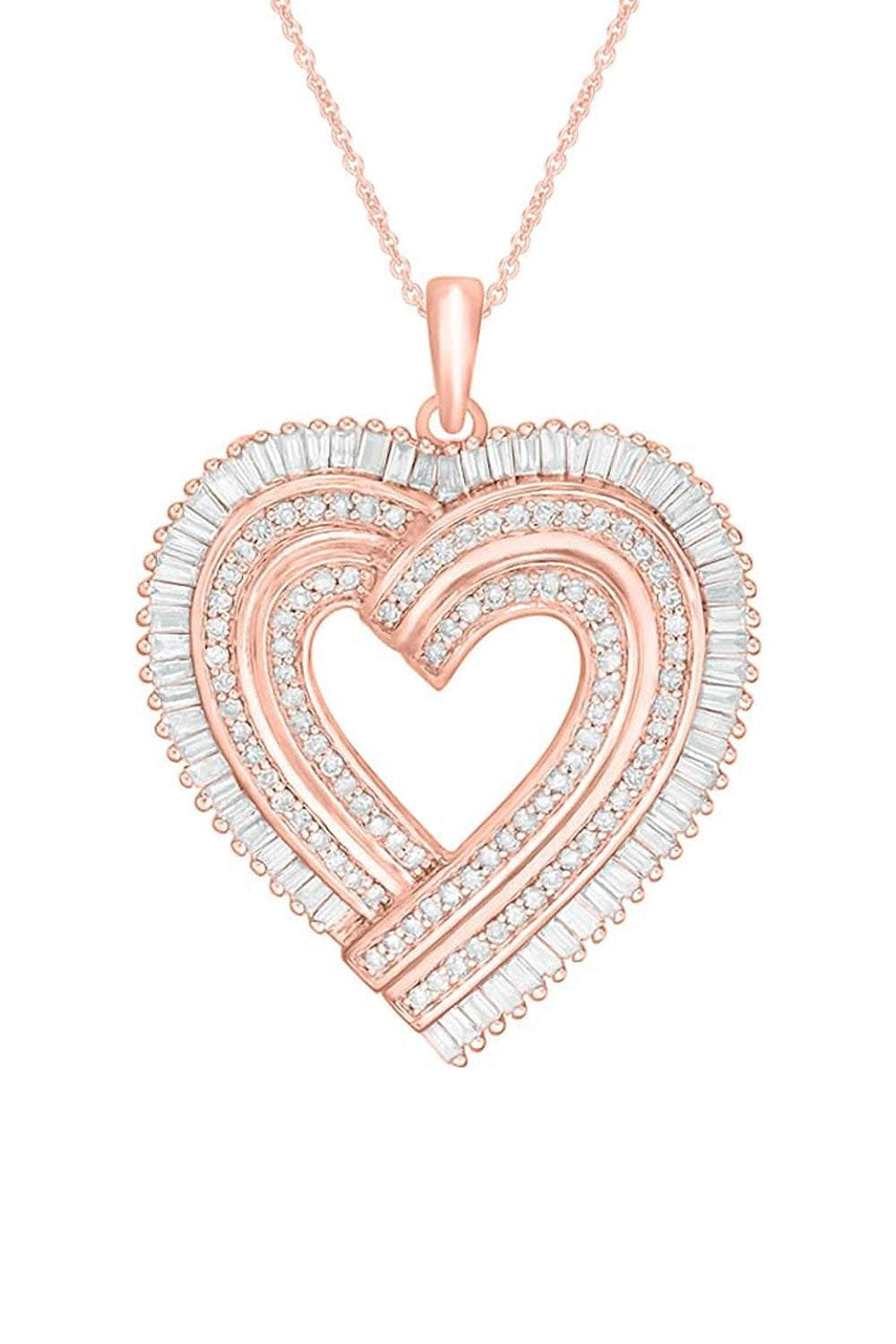 Rose Gold Color Multi-Row Heart Pendant Necklace