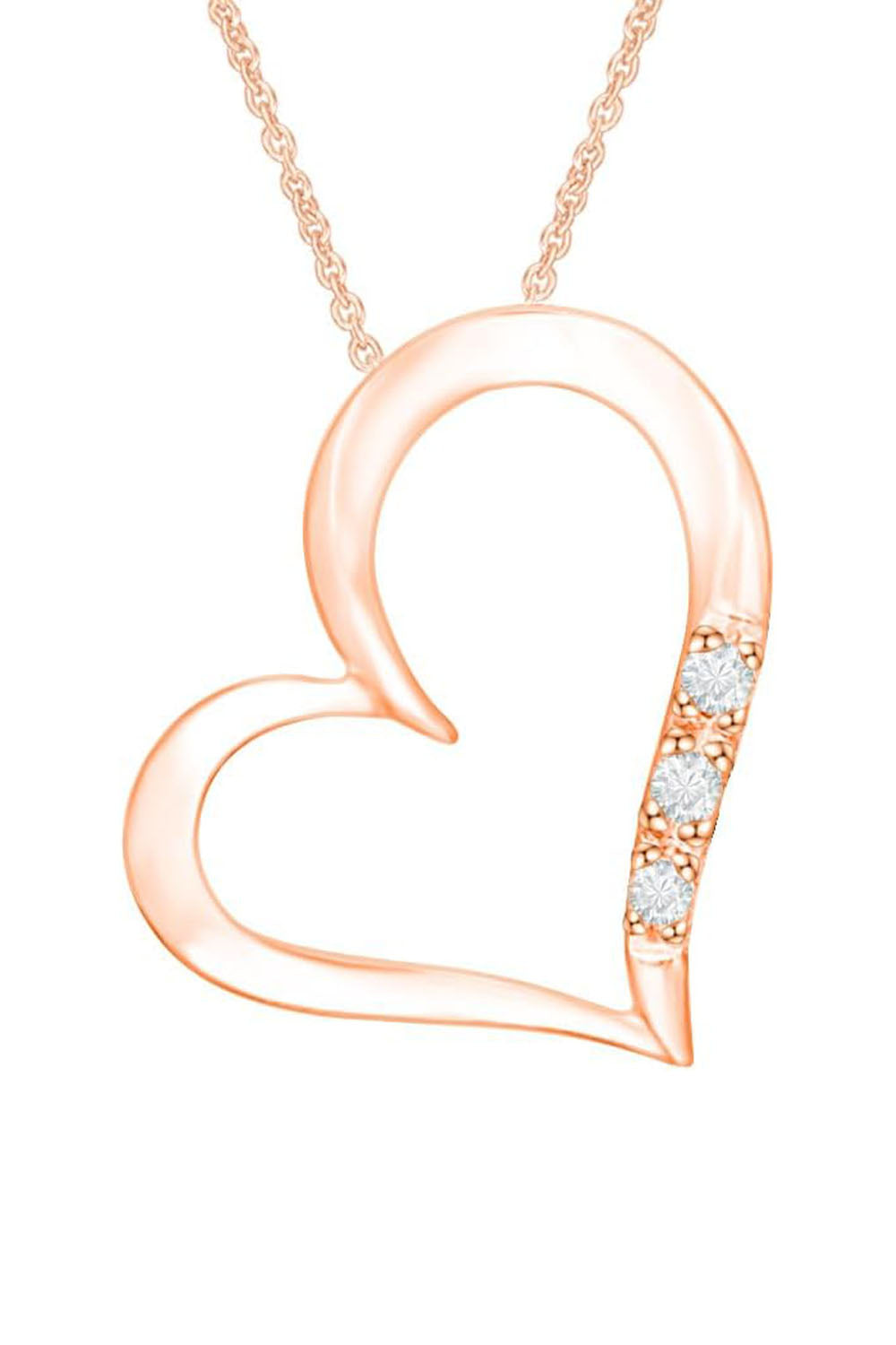 Rose Gold Color Three Stone Love Heart Pendant Necklace