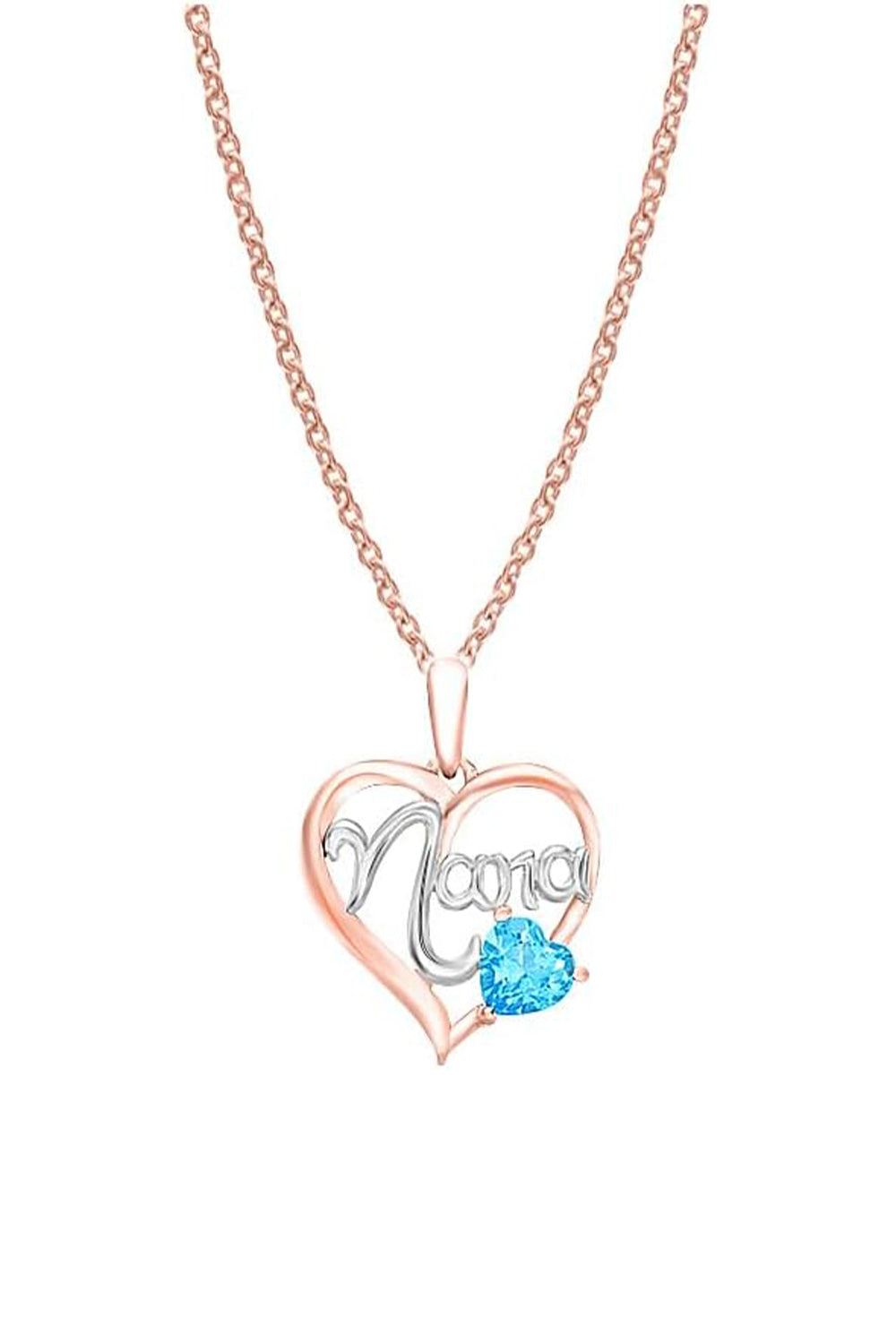 Rose Gold Color Blue Topaz Gemstone Nana Love Heart Pendant Necklace