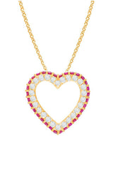 Yellow Gold Color Pink Ruby Birthstone Gemstone Heart Pendant Necklace