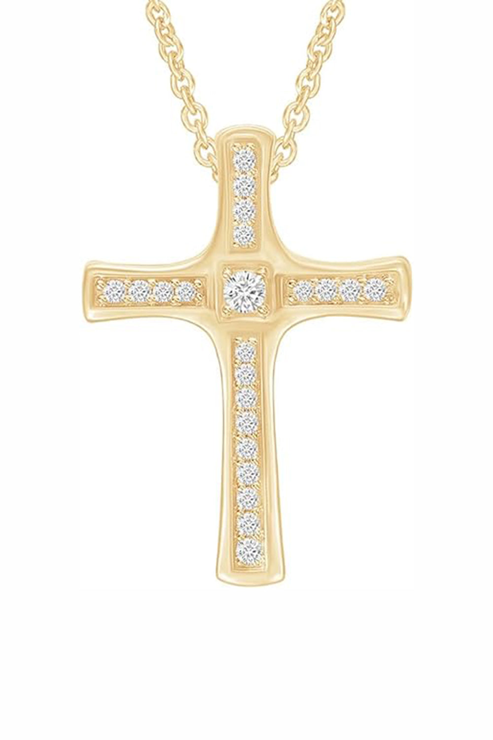 Yellow Gold Color Yaathi 1/8 Carat Moissanite Bold Cross Pendant Necklace 
