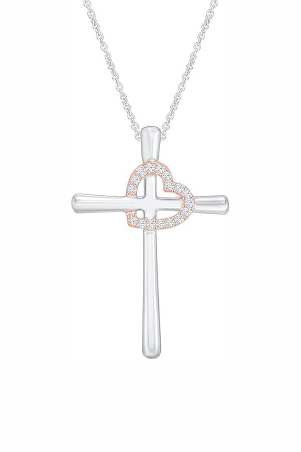 White Gold Color Yaathi Moissanite Love Heart Cross Pendant Necklace 