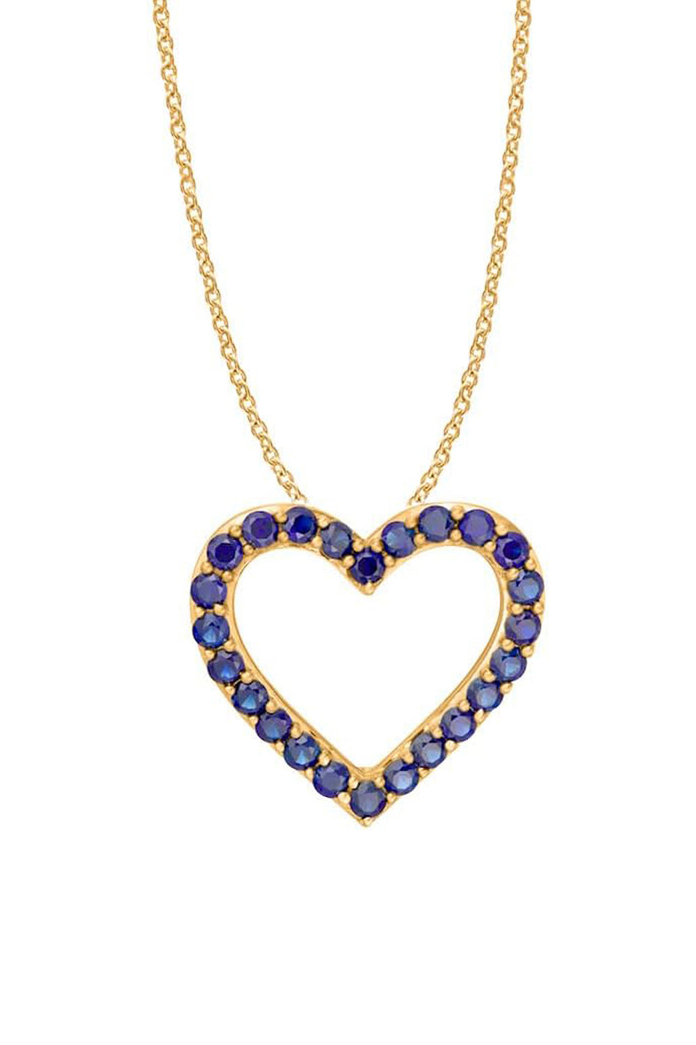 Yellow Gold Chain with Blue Sapphire Open Heart Pendant