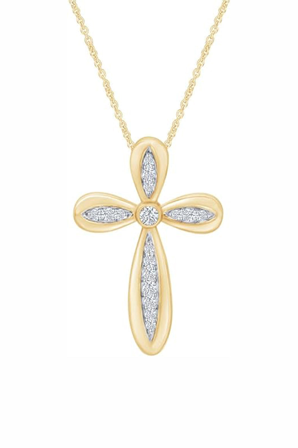 Yellow Gold Color Latest Moissanite Cross Pendant Necklace in 18K Gold