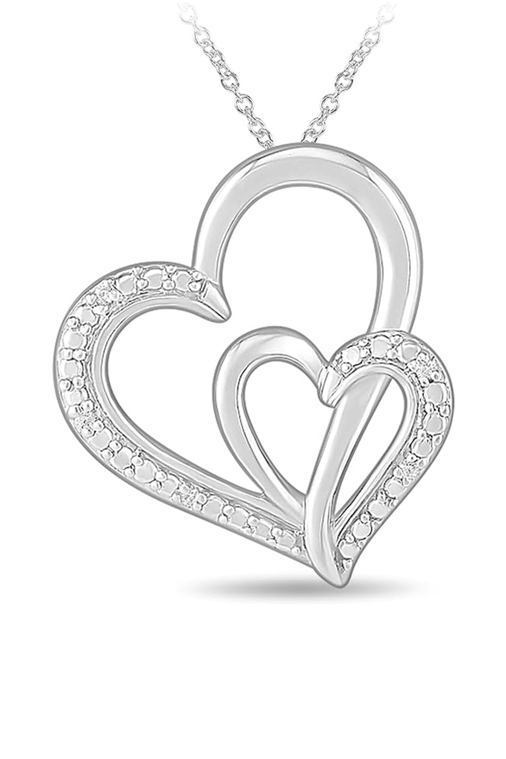 White Gold Color Interlocking Love Double Heart Pendant Necklace