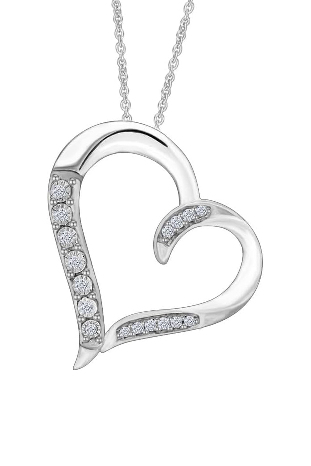 White Gold Color Lab-Created Diamond Heart Pendant Necklace 