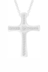 White Gold Color Yaathi 1/8 Carat Moissanite Bold Cross Pendant Necklace 