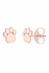 Rose Gold Color Heart Shaped Dog Paw Print Stud Earrings for Women