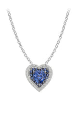 White Gold Color Latest Blue Sapphire Double Heart Pendant Necklace 