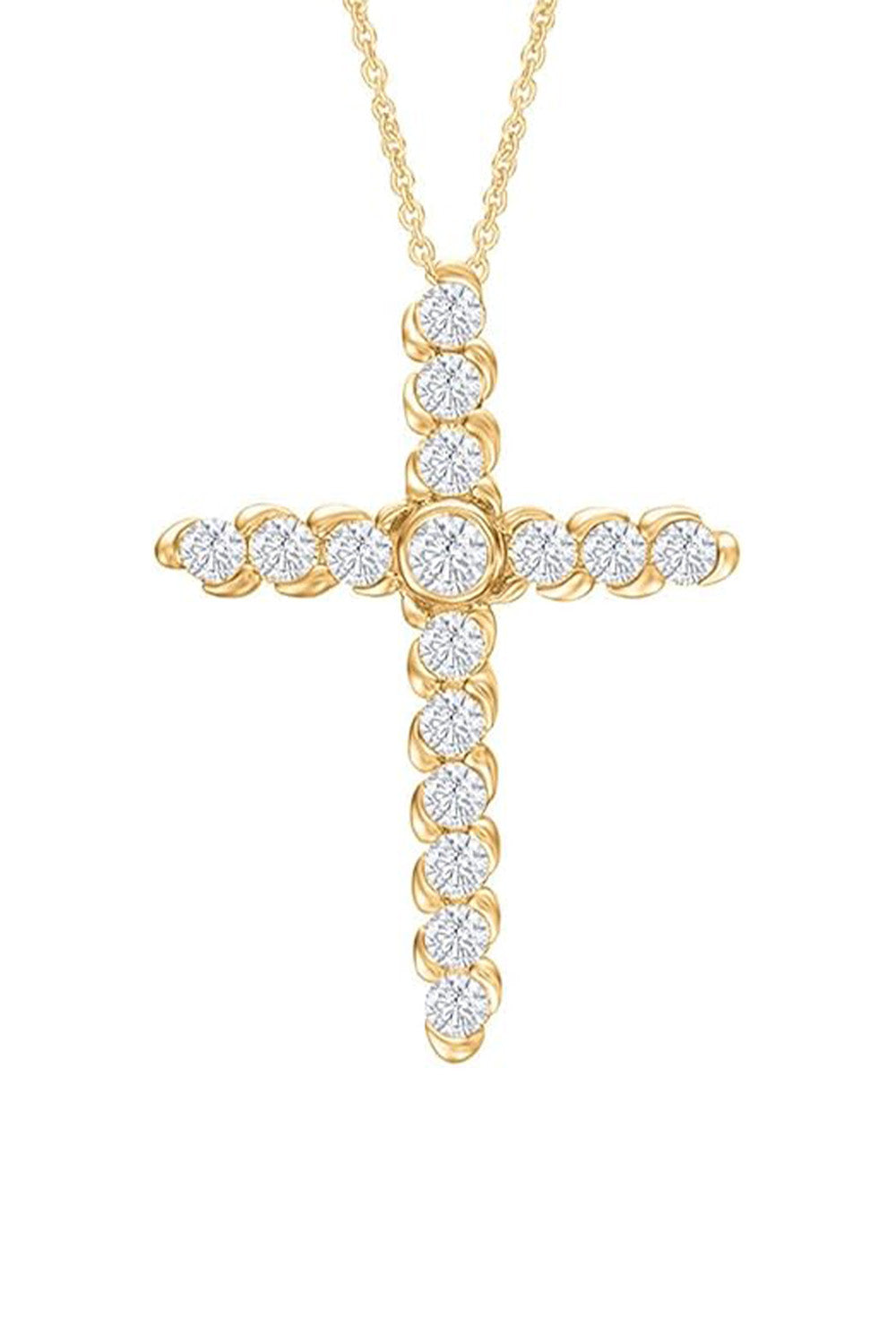 Yellow Gold Color Yaathi 1 Ct Moissanite Cross Pendant Necklace 